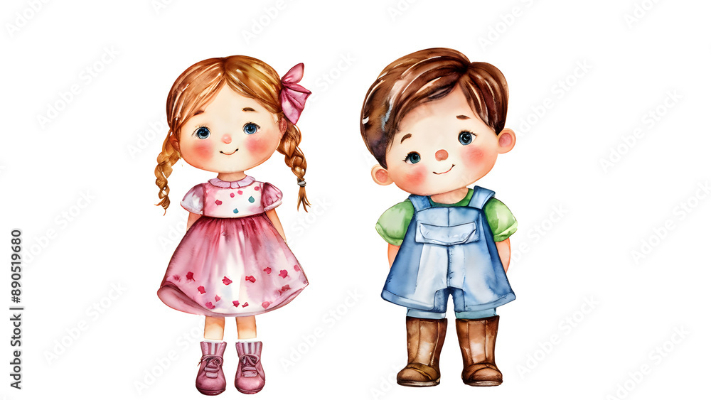 Set of watercolor children's book characters elements set isolated on transparent background, decoration clip art mock up Set of watercolor children's book characters elements set isolated on transparent background, decoration clip art mock up