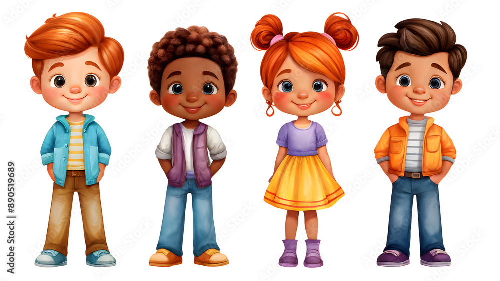 Set of watercolor children's book characters elements set isolated on transparent background, decoration clip art mock up Set of watercolor children's book characters elements set isolated on transparent background, decoration clip art mock up