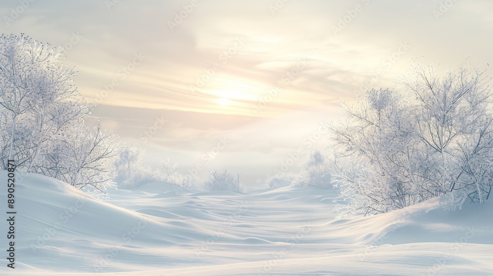 Winter Wonderland Landscape with Frosted Trees and Soft Sunlight. Winter Wonderland Landscape with Frosted Trees and Soft Sunlight.