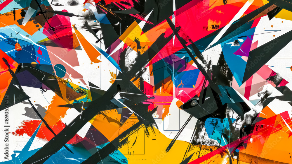 Naklejka premium Abstract composition exploding with colorful geometric shapes