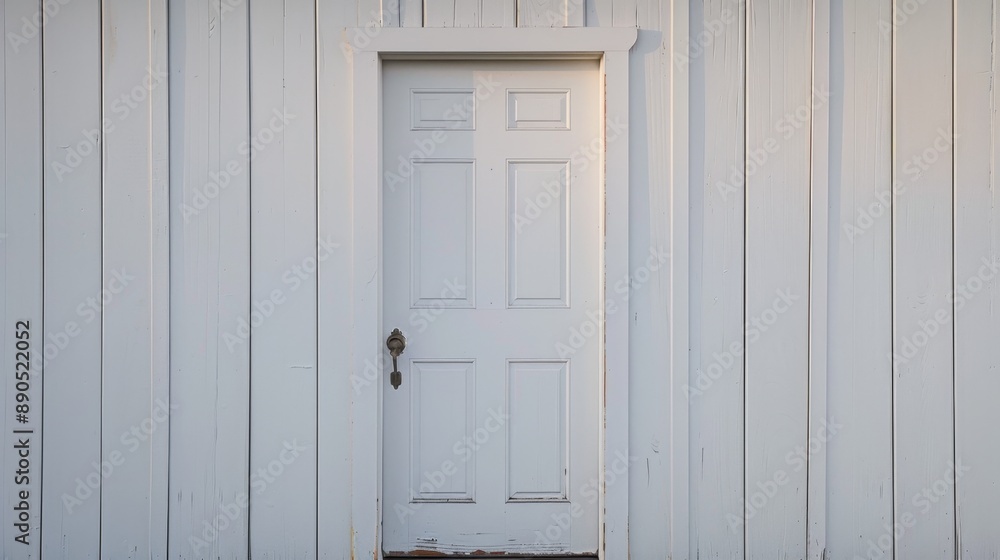 White Wooden Door with Brass Doorknob. White Wooden Door with Brass Doorknob.
