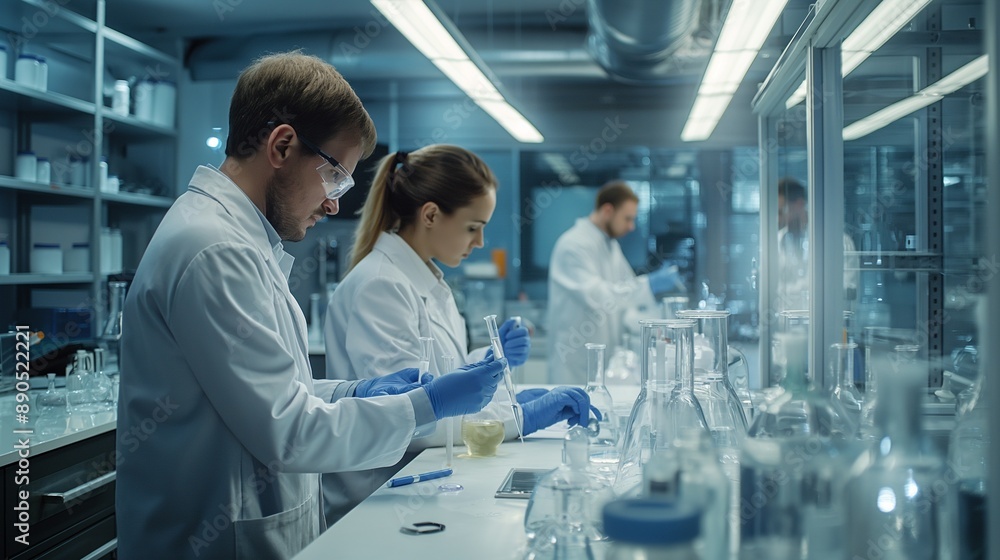 biotechnology lab with scientists conducting research and developing new drugs biotechnology lab with scientists conducting research and developing new drugs