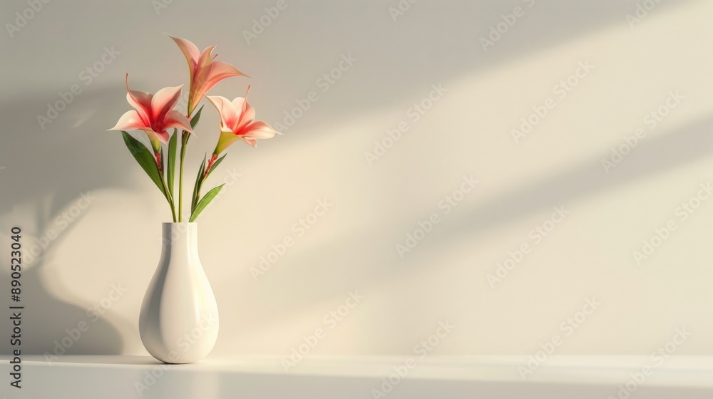 Gloriosa lily flowers in a vase on a table, bathed in sunlight Gloriosa lily flowers in a vase on a table, bathed in sunlight