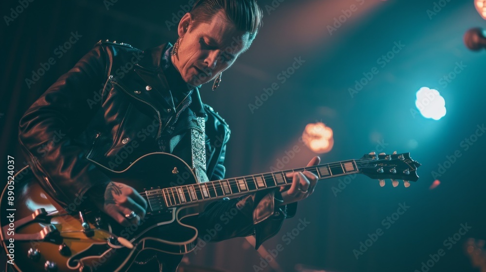 Obraz premium A man playing a guitar on stage