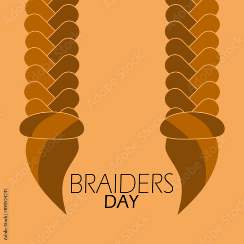 National Braiders Day event banner. Illustration of braided hair with bold text on light brown background to celebrate on August 8th photo