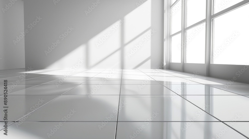 White tiled floor with window and sunlight. White tiled floor with window and sunlight.