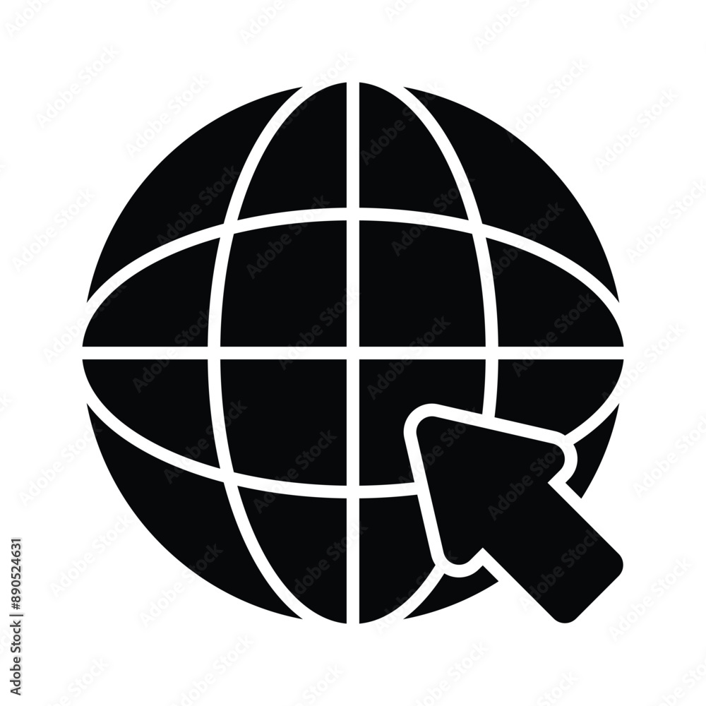 A world globe with arrow denoting concept icon of browser, internet access or web browsing A world globe with arrow denoting concept icon of browser, internet access or web browsing