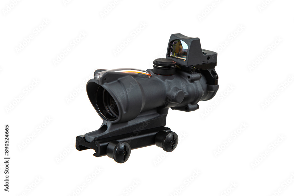 Modern optical collimator sight. Aiming device for shooting at short distances. Isolate on a white back. Modern optical collimator sight. Aiming device for shooting at short distances. Isolate on a white back.
