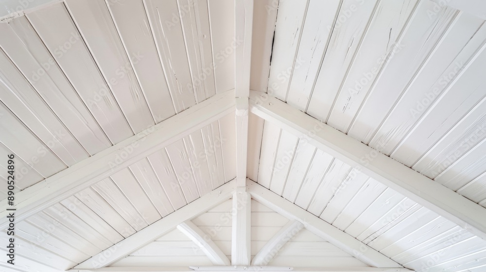 Obraz premium White Wooden Ceiling with Beams.