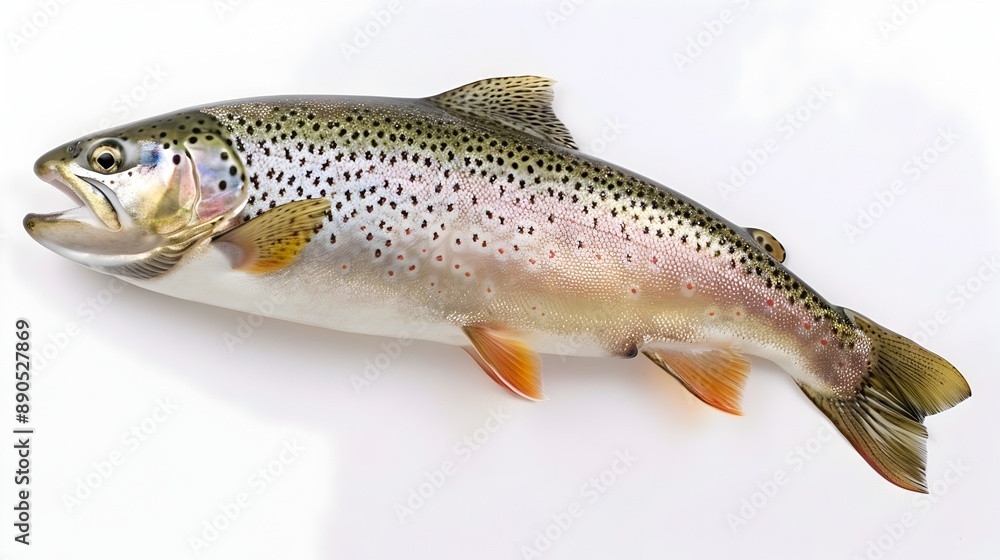Vibrant Trout on White Background Showcasing Detailed Fins and Natural Colors Vibrant Trout on White Background Showcasing Detailed Fins and Natural Colors