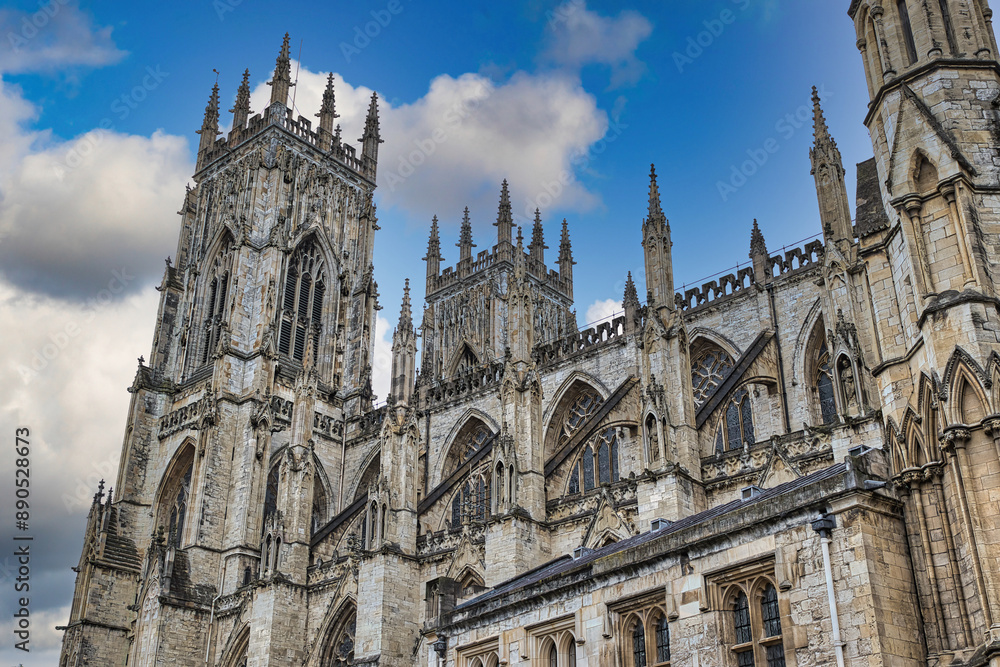 Majestic Gothic Cathedral with Tall Spires in York, North Yorkshire Majestic Gothic Cathedral with Tall Spires in York, North Yorkshire
