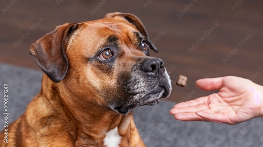 Anticipation and Focus. Hungry Dog Watching a Treat in Mid-Air.
Anticipation and Focus. Hungry Dog Watching a Treat in Mid-Air.