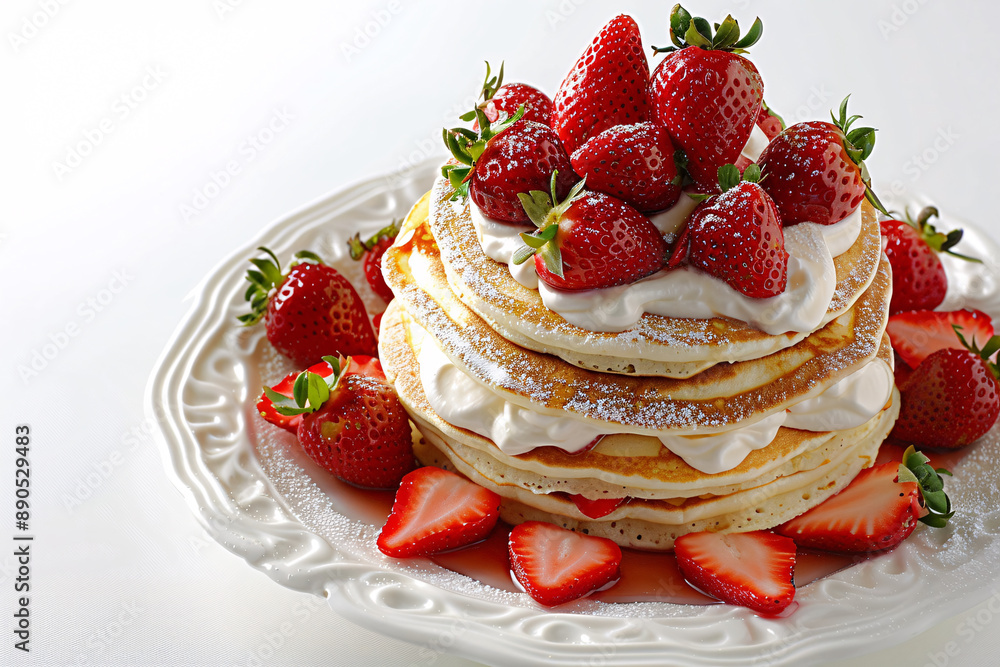 a stack of pancakes with strawberries and whipped cream on top a stack of pancakes with strawberries and whipped cream on top