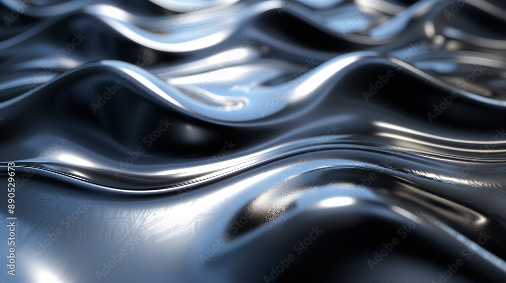 A close-up image of a shiny, metallic surface with a wavy texture and reflections A close-up image of a shiny, metallic surface with a wavy texture and reflections