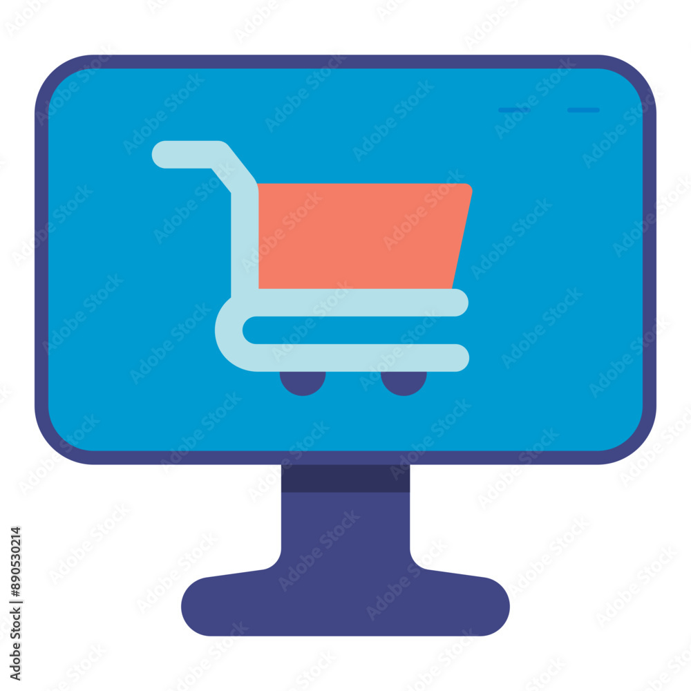 online shopping on monitor computer flat icon online shopping on monitor computer flat icon