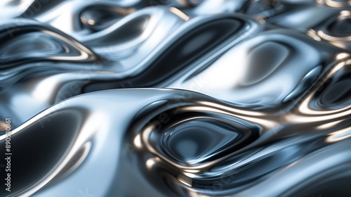 A close-up image of a shiny, metallic surface with a wavy texture and reflections