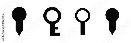 Keyhole vector icons set. Key hole illustration. Lock sign collection, padlock, door symbol on white background.
