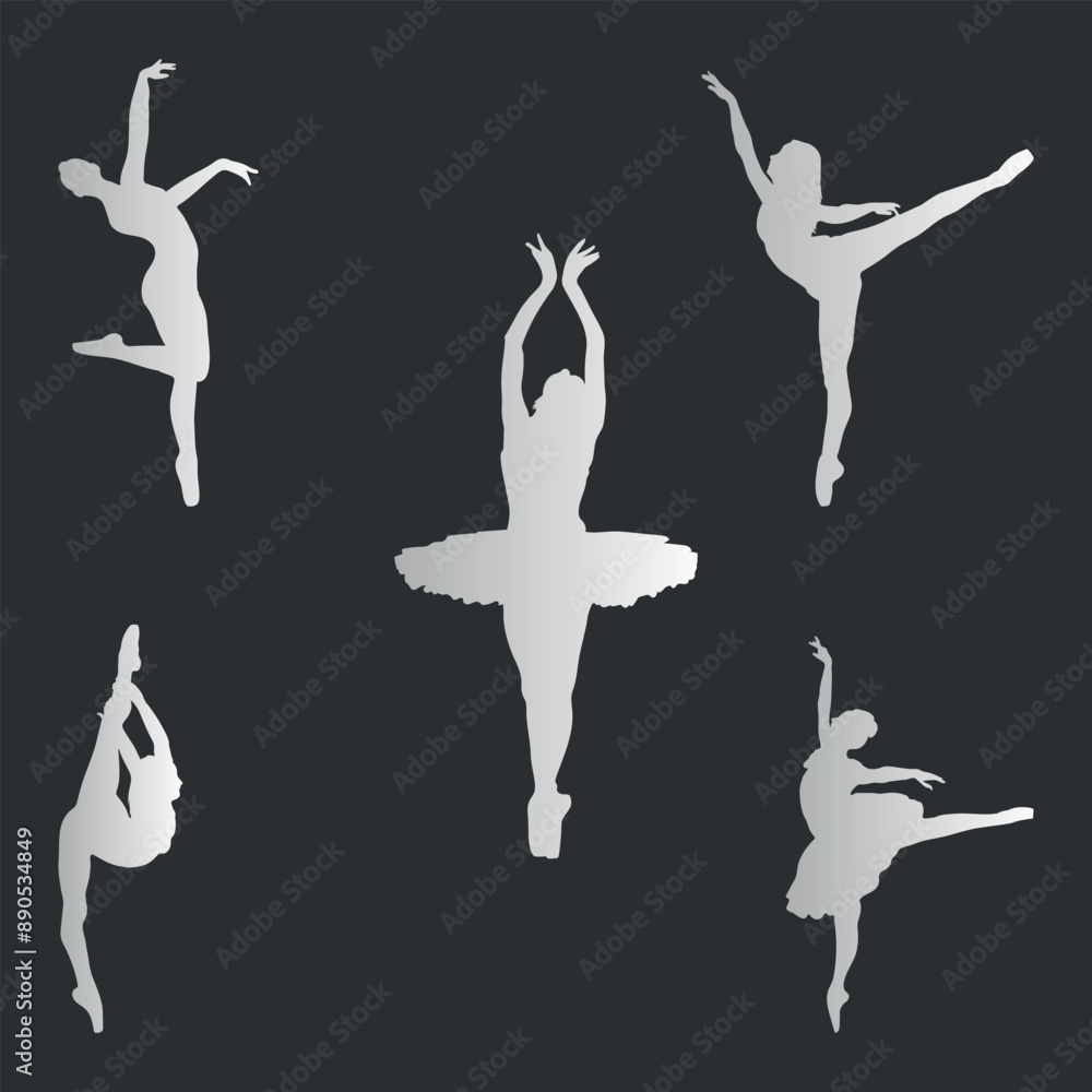 Set of silhouettes of dancing ballerina. Vector on black background Set of silhouettes of dancing ballerina. Vector on black background