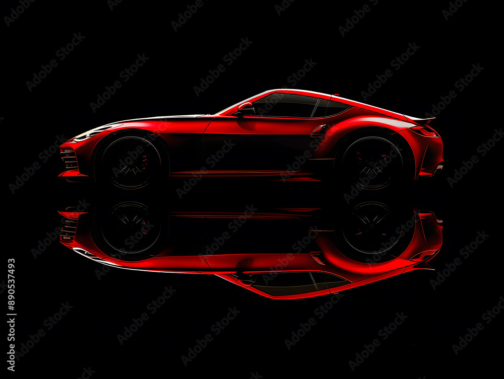 Silhouette of a red car on a black background. Neural network AI generated art Silhouette of a red car on a black background. Neural network AI generated art