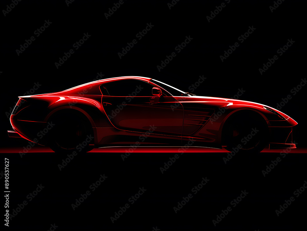 Silhouette of a red car on a black background. Neural network AI generated art Silhouette of a red car on a black background. Neural network AI generated art