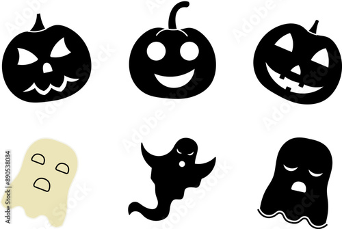 Vector halloween pumpkin silhouette set isolated on white
