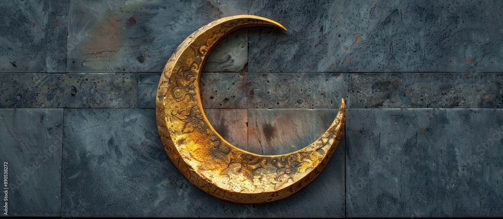 Golden Crescent Moon on a Gray Stone Wall Golden Crescent Moon on a Gray Stone Wall