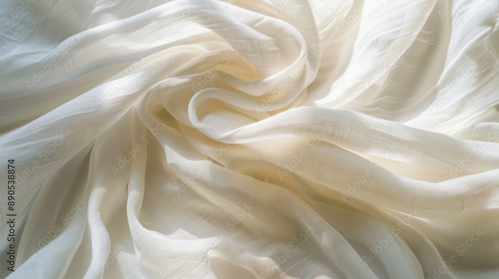 Softly Draped White Cotton Fabric Background for Serene and Airy Touch Softly Draped White Cotton Fabric Background for Serene and Airy Touch