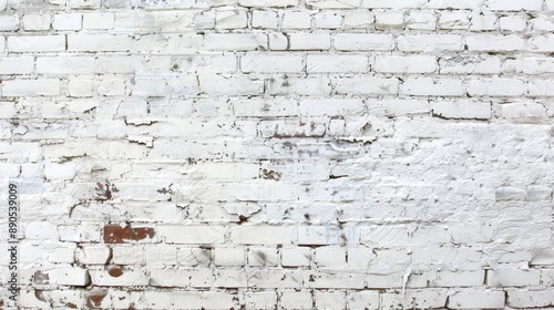 Urban Rustic White Painted Brick Wall Background with Textured Uneven Edges