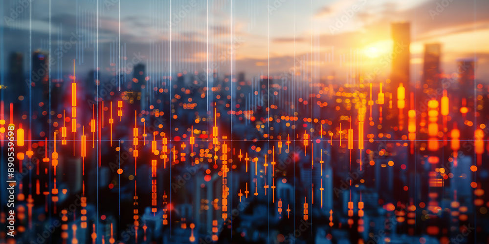 Evening Glow of Financial Data: City Reflections in the Golden Light of Sunset Evening Glow of Financial Data: City Reflections in the Golden Light of Sunset