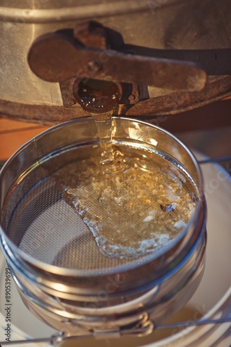 Rural and natural beekeeper, working to collect honey from hives