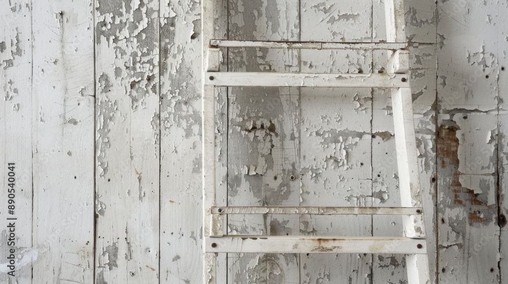 Rustic Industrial White Metal Ladder with Worn Finish as Background Rustic Industrial White Metal Ladder with Worn Finish as Background