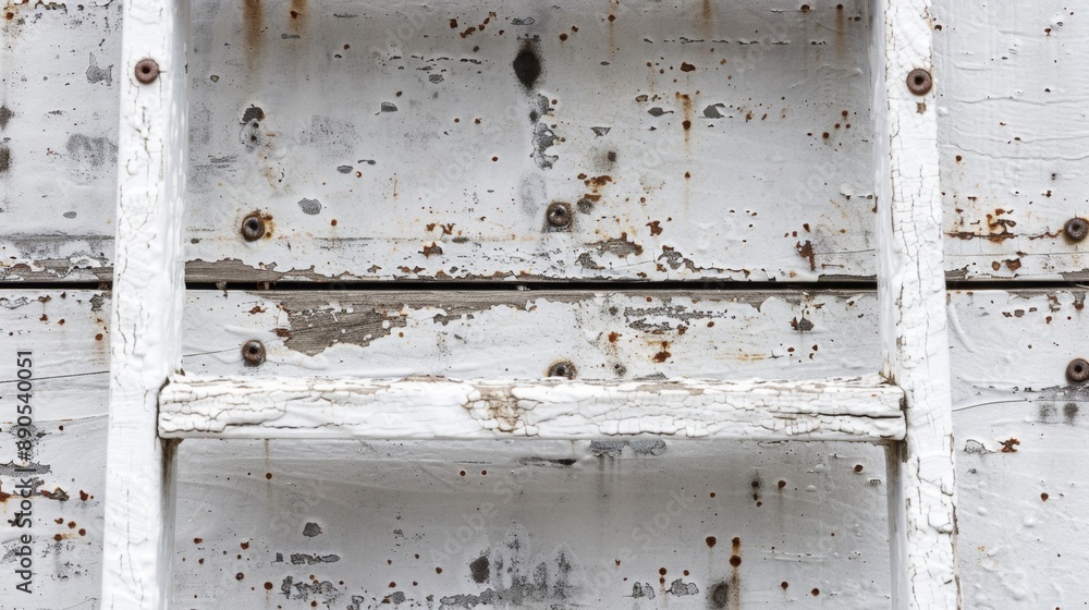 Naklejka premium Rustic Industrial Charm - Vintage White Metal Ladder with Worn Finish as Background