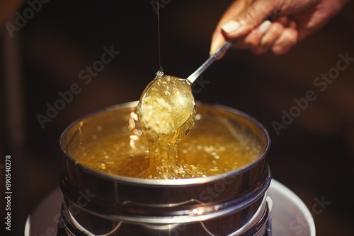 Rural and natural beekeeper, working to collect honey from hives