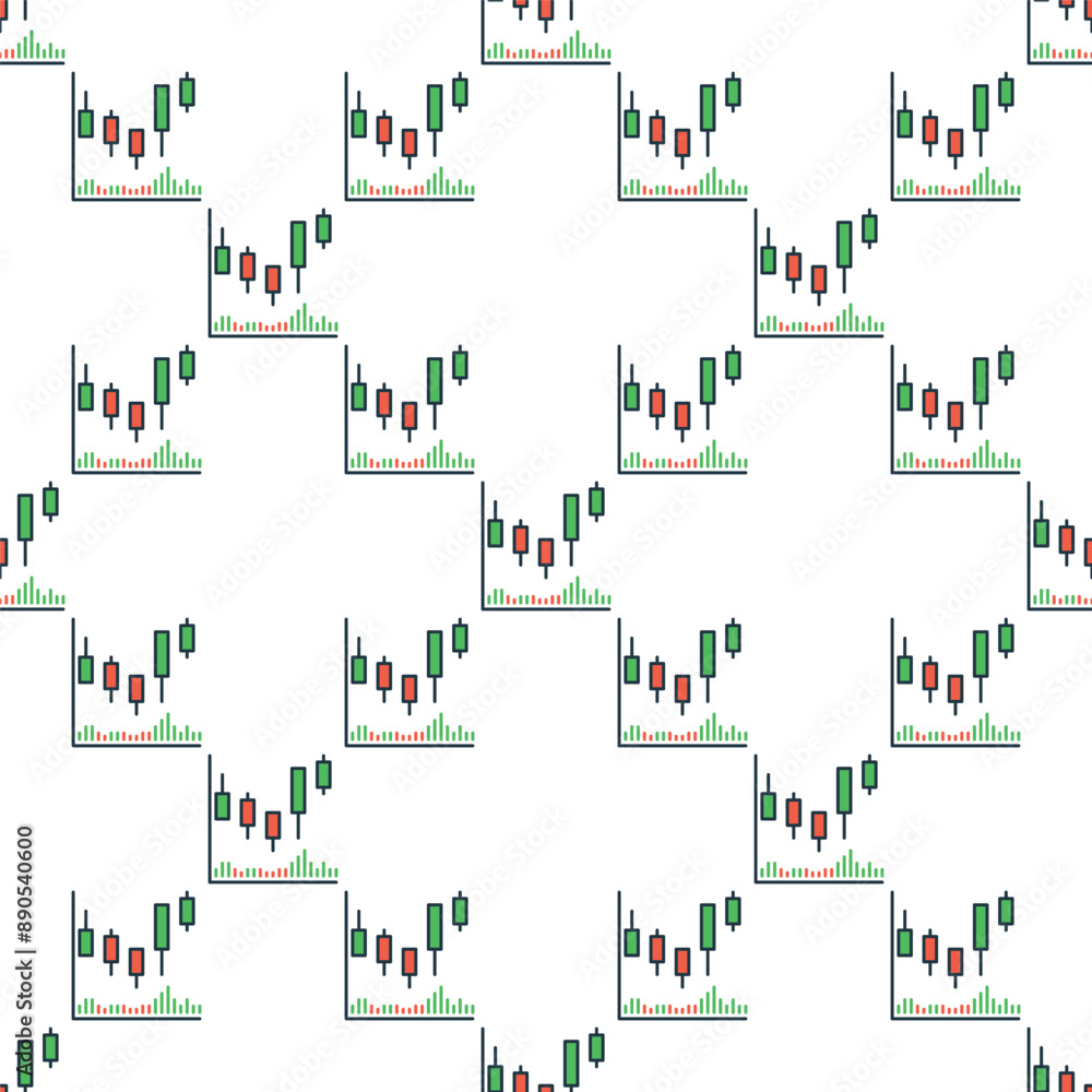 Obraz premium Candlestick vector Technical Analysis colored seamless pattern
