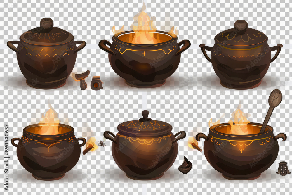 Set of cauldron illustrations with transparent background, perfect for Halloween-themed designs and graphic templates.
Set of cauldron illustrations with transparent background, perfect for Halloween-themed designs and graphic templates.