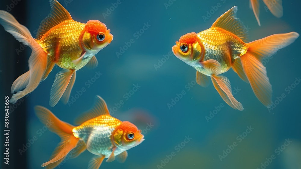 Business-themed image of goldfish showcasing teamwork and collaborative spirit. Business-themed image of goldfish showcasing teamwork and collaborative spirit.