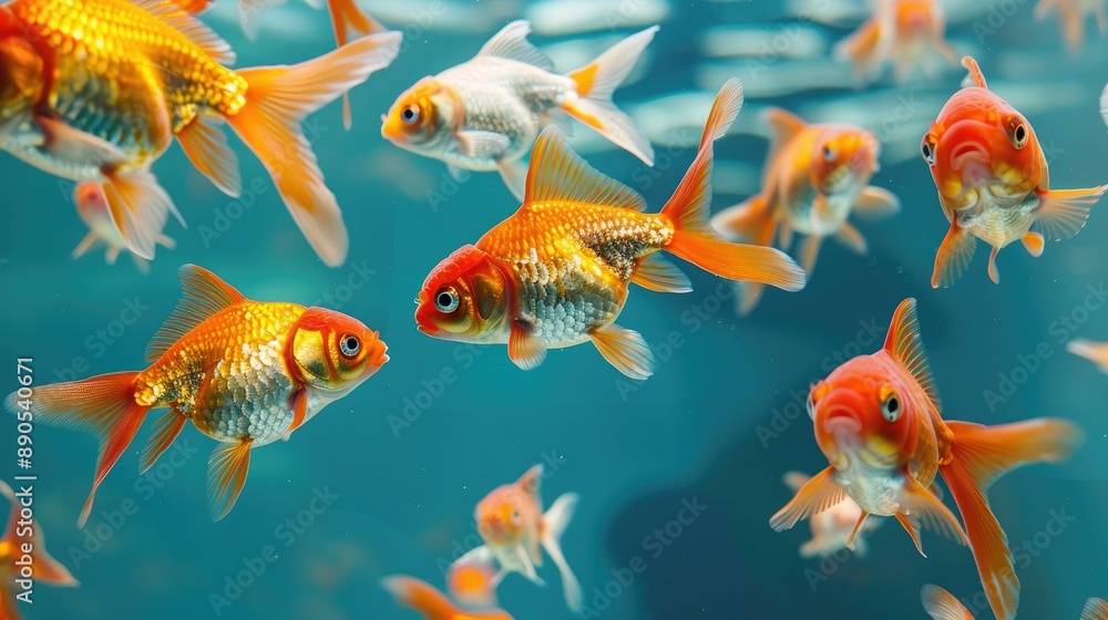 Fototapeta premium Business-themed image of goldfish showcasing teamwork and collaborative spirit.