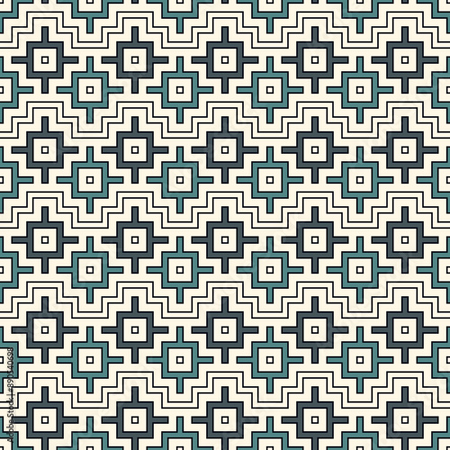 Chakana inca crosses seamless pattern. Ethnic embroidery style surface print. Ancient native american mosaic background. Ornamental folk wallpaper. Geometric ornament. Geo vector abstract illustration