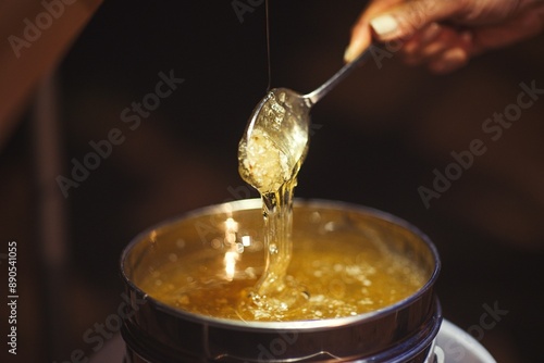 Rural and natural beekeeper, working to collect honey from hives