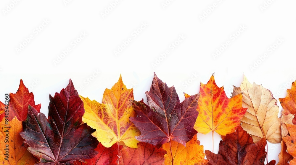 Fototapeta premium Isolated autumn leaf border in vivid fall colors.