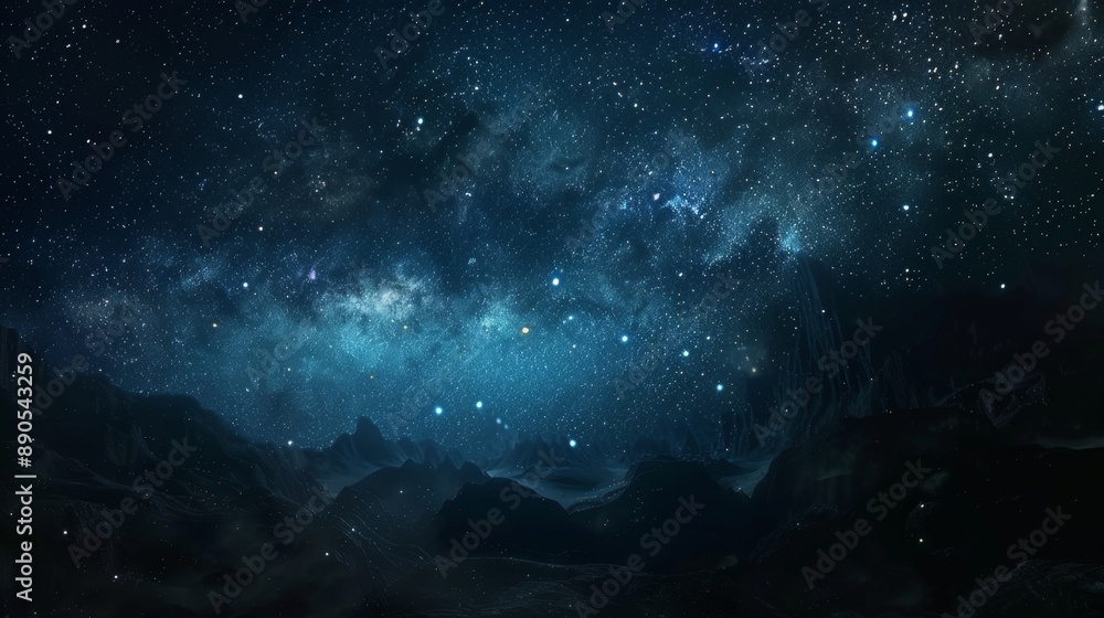 Fototapeta premium Starry Night Sky Over Mountains.
