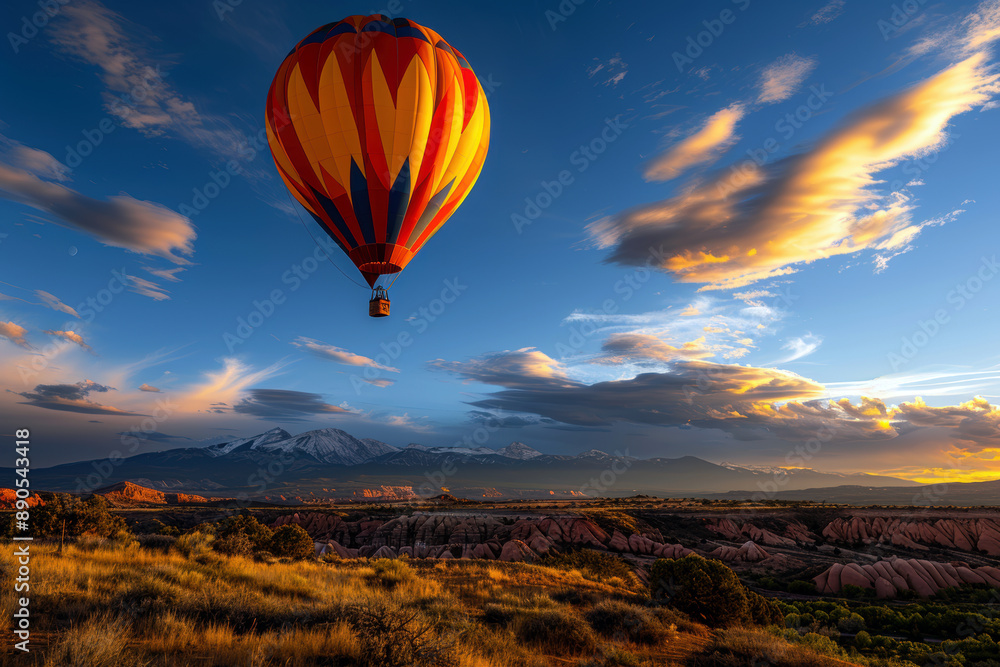 Fototapeta premium The sky is clear and the sun is setting, creating a warm and peaceful atmosphere