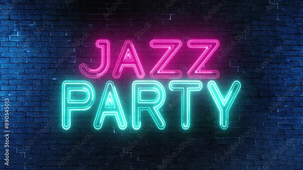 Jazz Party text font with neon light. Luminous and shimmering haze inside the letters of the text Jazz Party. Jazz Party text font with neon light. Luminous and shimmering haze inside the letters of the text Jazz Party.