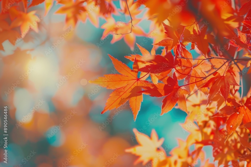Close-up of autumn leaves with sunlight shining through, creating a warm and vibrant bokeh effect. Close-up of autumn leaves with sunlight shining through, creating a warm and vibrant bokeh effect.