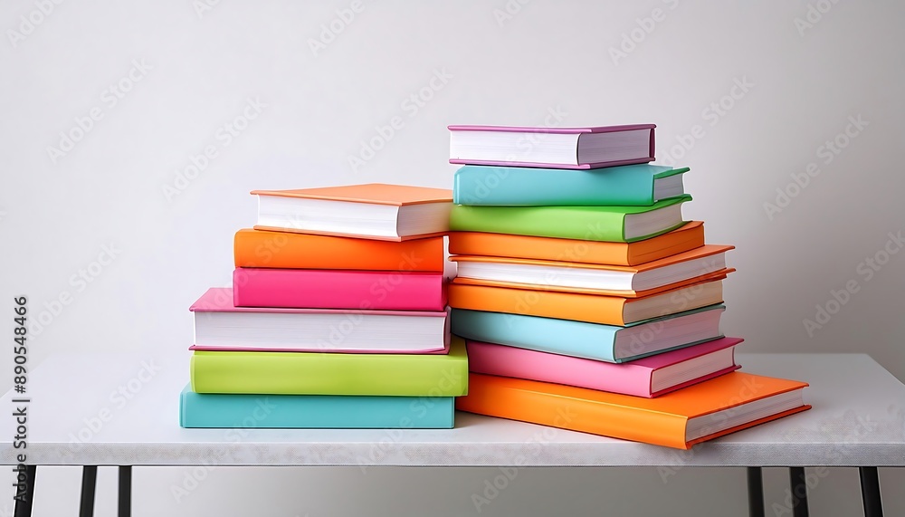 A rainbow of colorful books stacked high, ready to spark your imagination and fuel your education A rainbow of colorful books stacked high, ready to spark your imagination and fuel your education