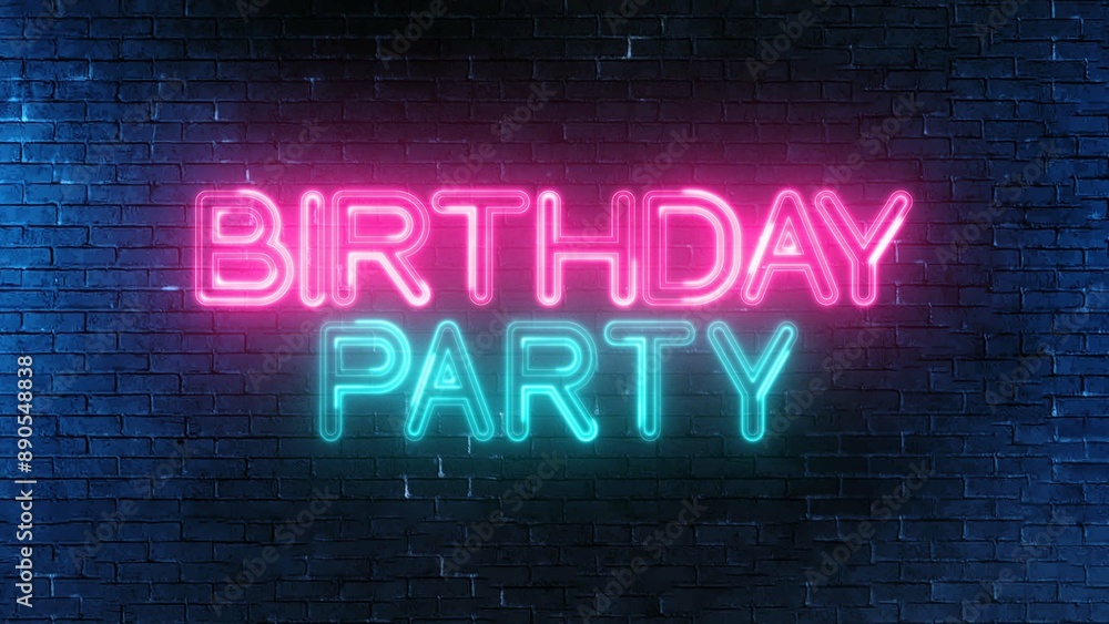 Obraz premium Happy Birthday text font with light. Luminous and shimmering haze inside the letters of the text Happy Birthday. Happy Birthday neon sign. 