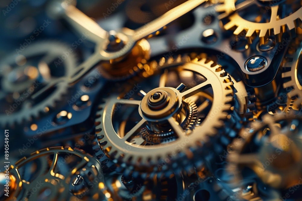 Closeup of clockwork mechanism with golden gear wheels. Close up of a watch mechanism Closeup of clockwork mechanism with golden gear wheels. Close up of a watch mechanism