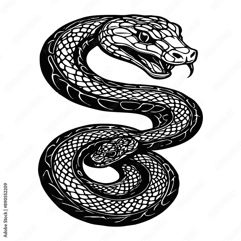Snake . Black and white illustration. Pattern for tattoos, for use in graphics. Generated by Ai Snake . Black and white illustration. Pattern for tattoos, for use in graphics. Generated by Ai