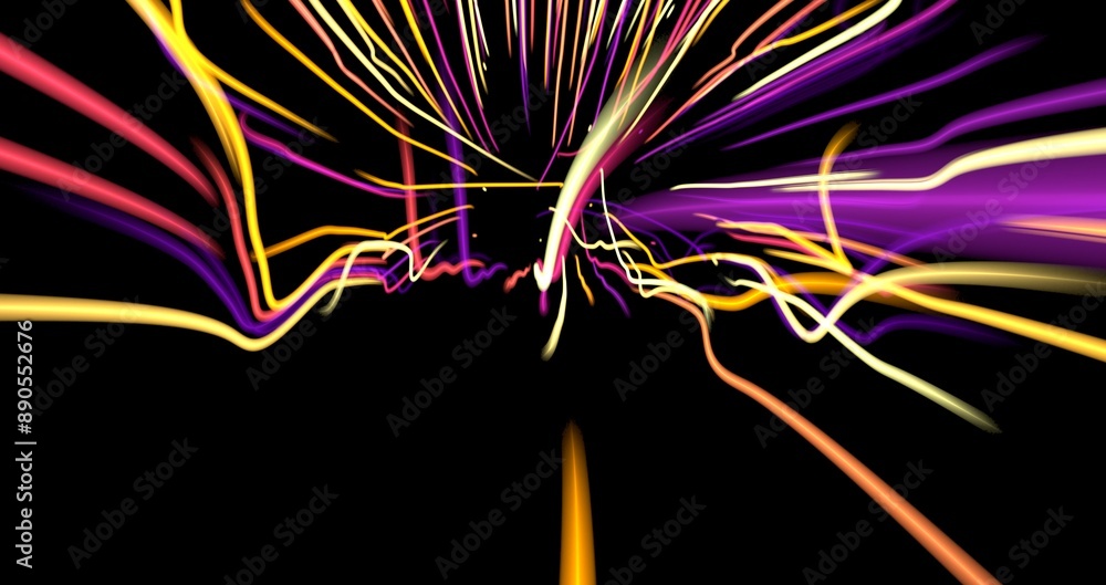 Obraz premium light trails with motion blur effect, long time exposure. Isolated on black