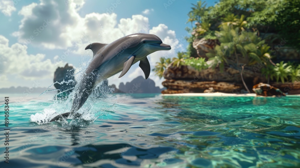 Obraz premium Water Sky Liquid Cloud Fluid Fin Leisure Dolphin Tree Fish Fun Ocean Plant Wholphin Wildlife
